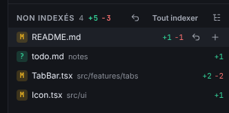 Une ligne de fichier non indexé sous le pointeur, avec ses boutons Annuler les changements et Indexer le fichier