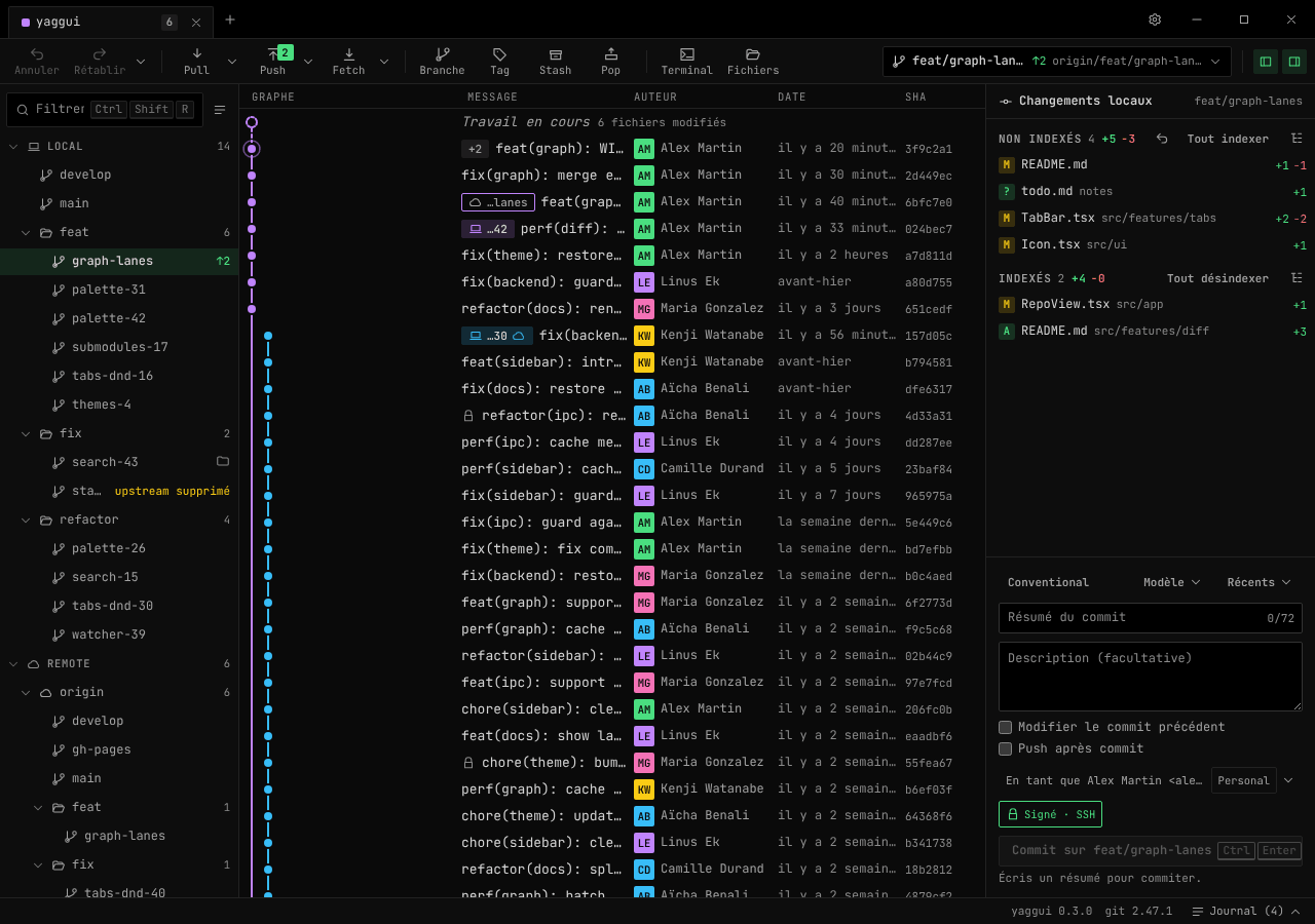 yaggui avec le style Terminal : des lignes denses en police monospace sur un fond presque noir